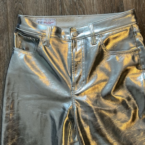 GAP Silver Faux Leather Pants Cheeky Straight High Rise Size 27| 4s - Picture 4 of 10
